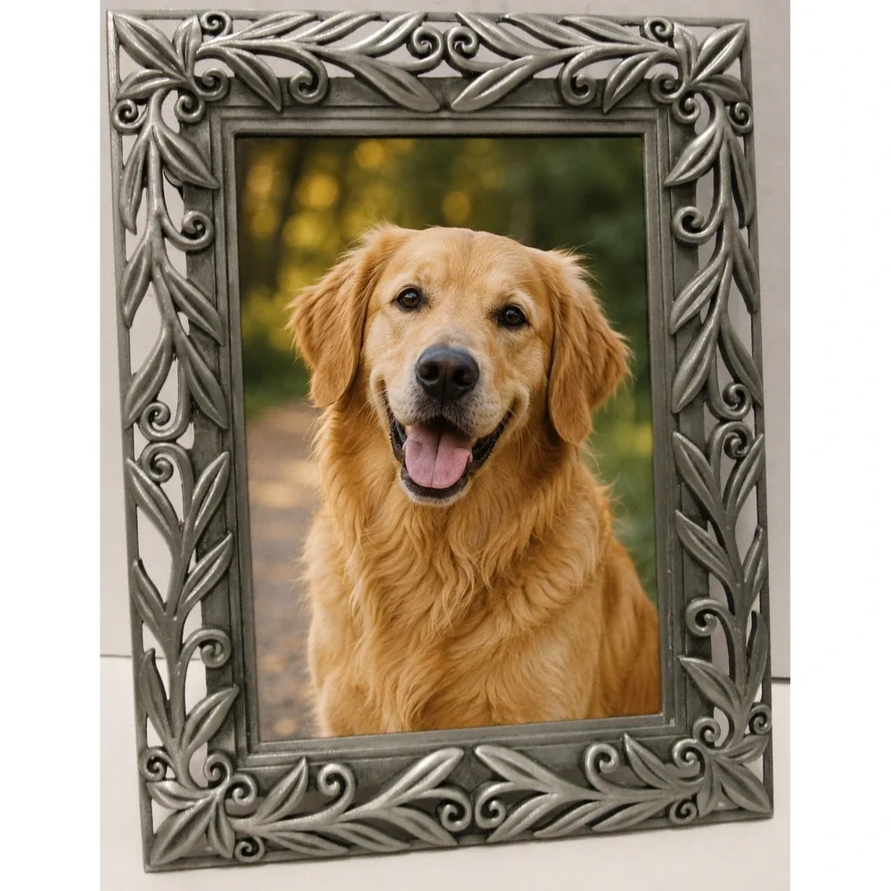 Mini Picture Frame 2.5x3.5 Silver Pewter Leaf Scroll Embossed
